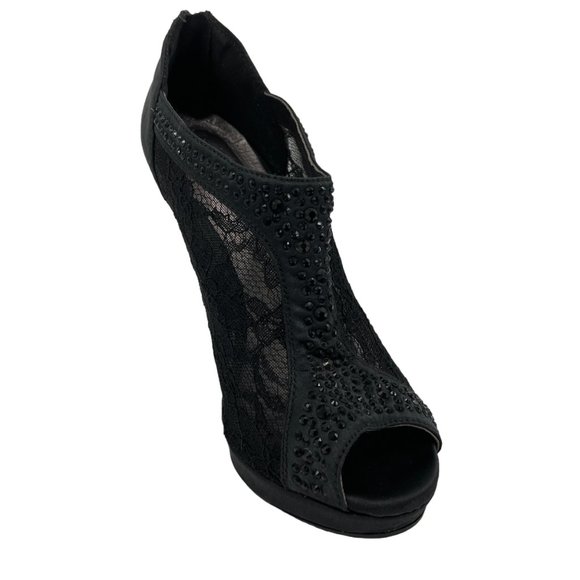 deb Black Rhinestone Lace Open Toe Stiletto Booties - Picture 8 of 13